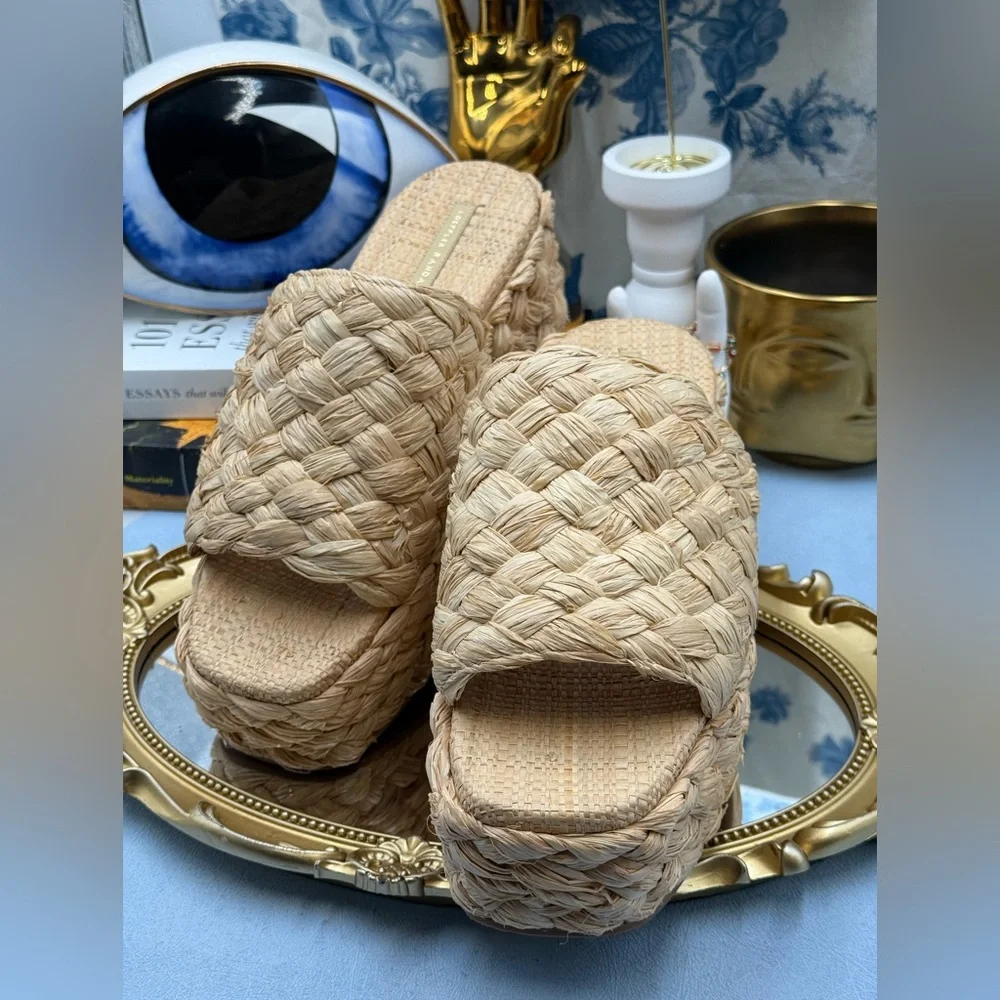 🆕 LOEFFLER RANDALL 🧿 NWOB Aaron Natural Braided Platform Straw Mule, Sz 9